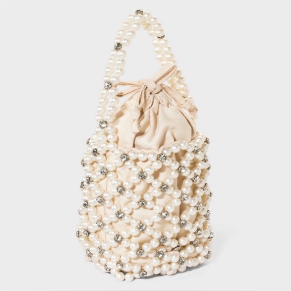 Cream Faux Pearl Beaded & Sparkling Accents with Vintage Glamour! Statement Bag! - Picture 6 of 7